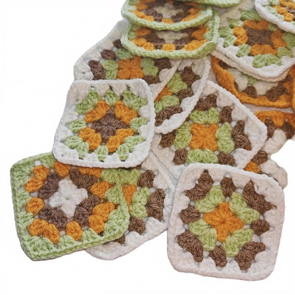 Handmade 3-Inch Crochet Granny Squares in Harvest Hues - Earthy Autumn Tones for