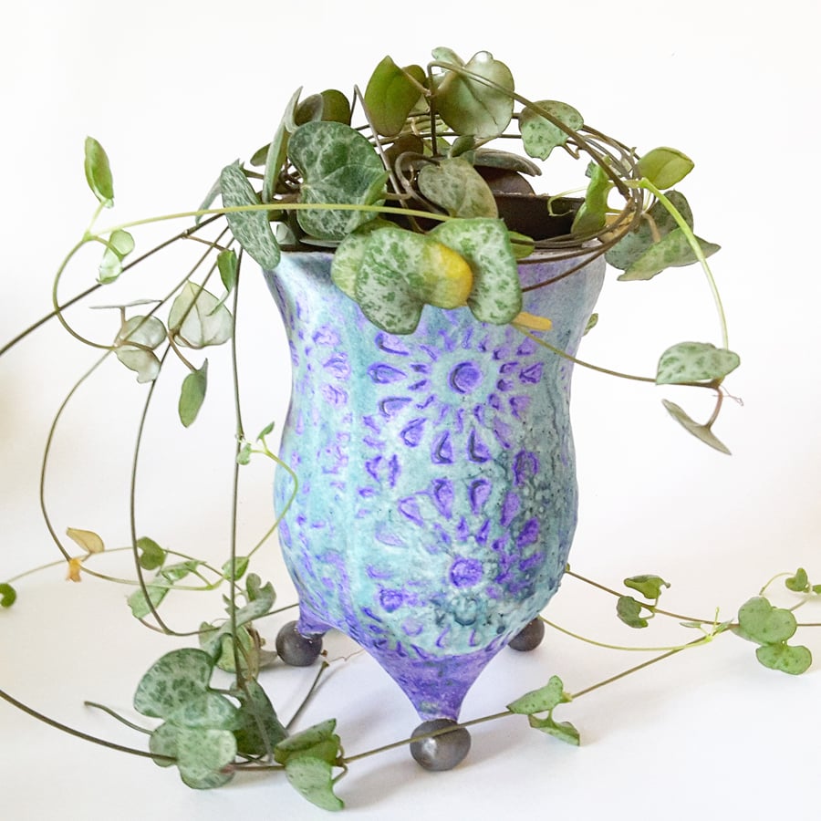 Hand Thrown Ceramic Three legged Plant Pot Holder 