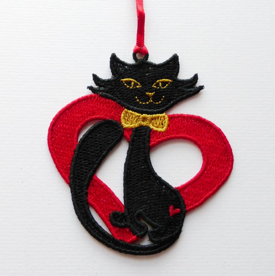 Heart Cat decoration. Embroidered Lace