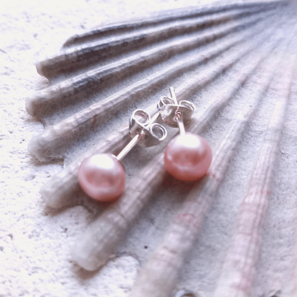 6-8mm Rose Pink Freshwater Pearl Stud Earrings