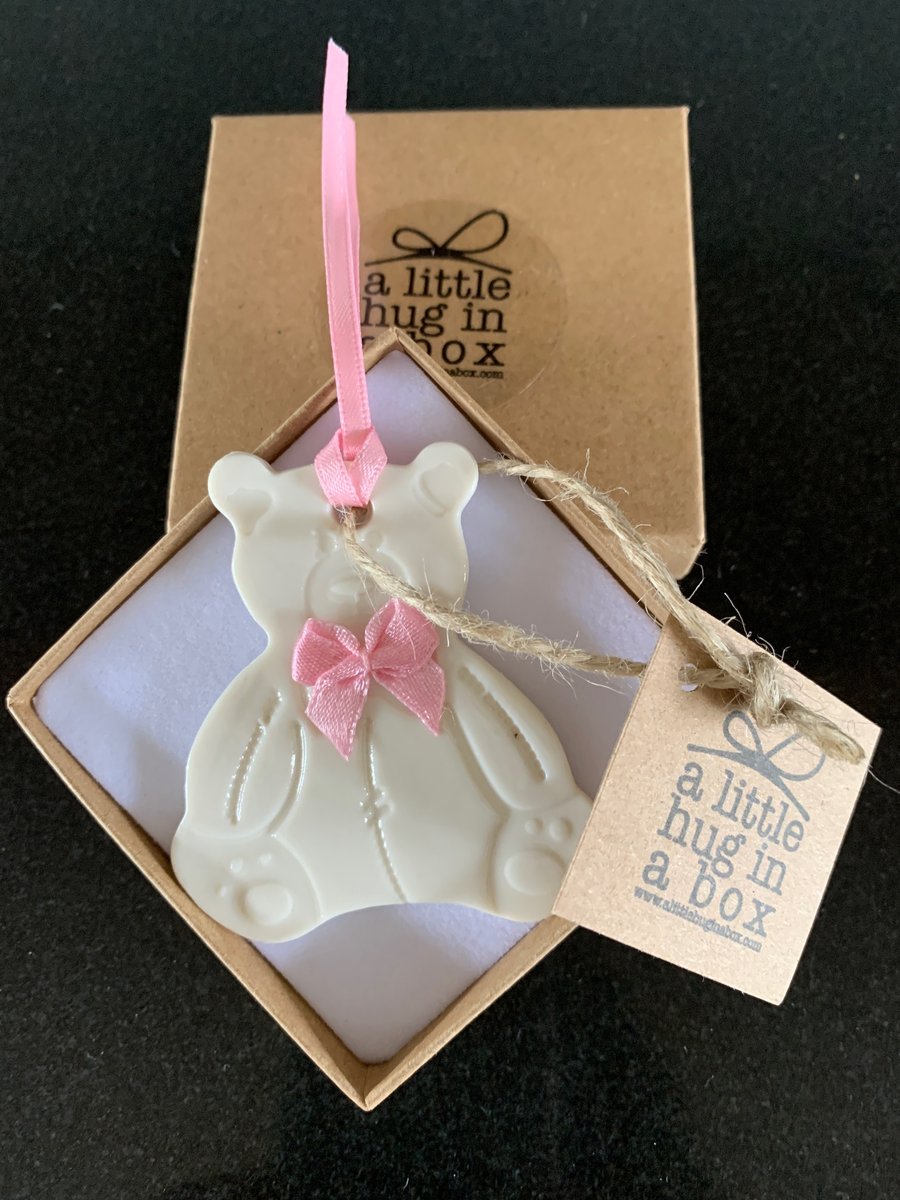 Hug in a box Porcelain Teddy  (pink) Gift Tag