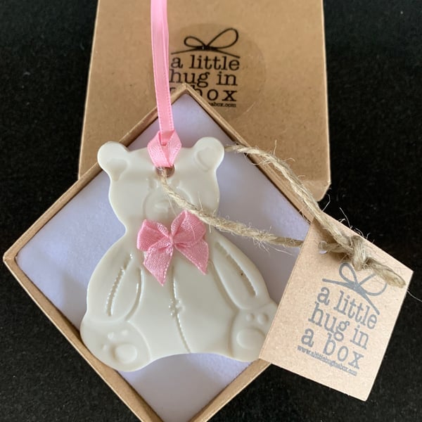 Hug in a box Porcelain Teddy  (pink) Gift Tag