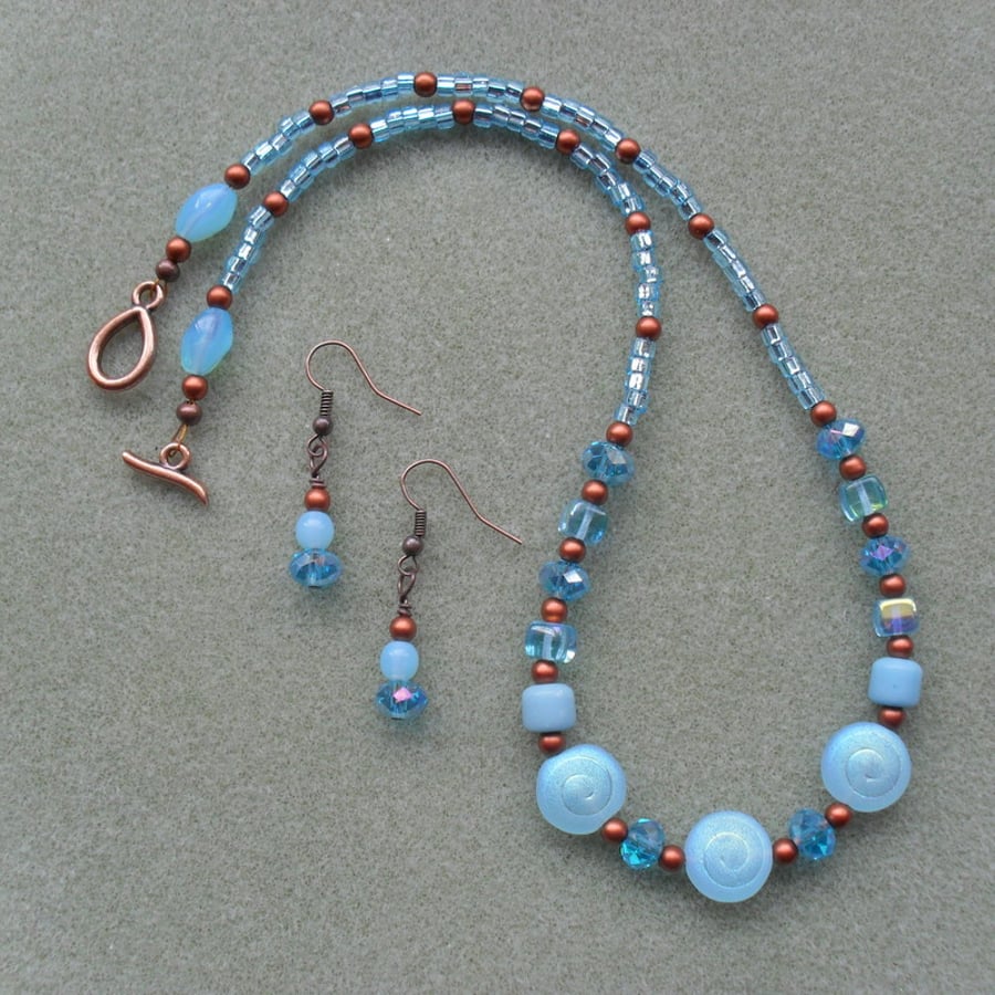 Clearance Antique Copper and Czech glass beaded Necklace and Earring Set