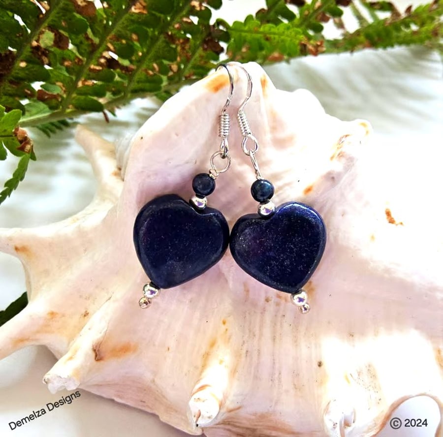 Lapis Lazuli Hearts Sterling Silver Earrings