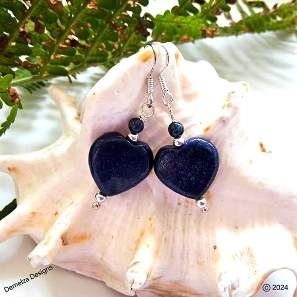 Lapis Lazuli Hearts Sterling Silver Earrings