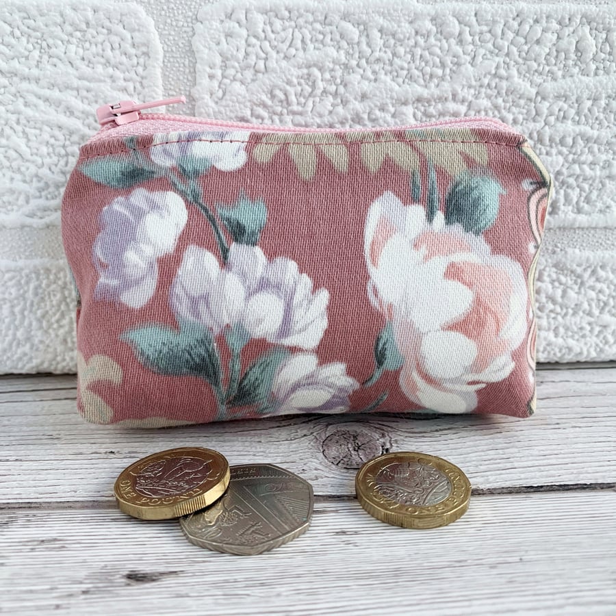 Small Purse, Coin Purse with Rose and Summer Flowers