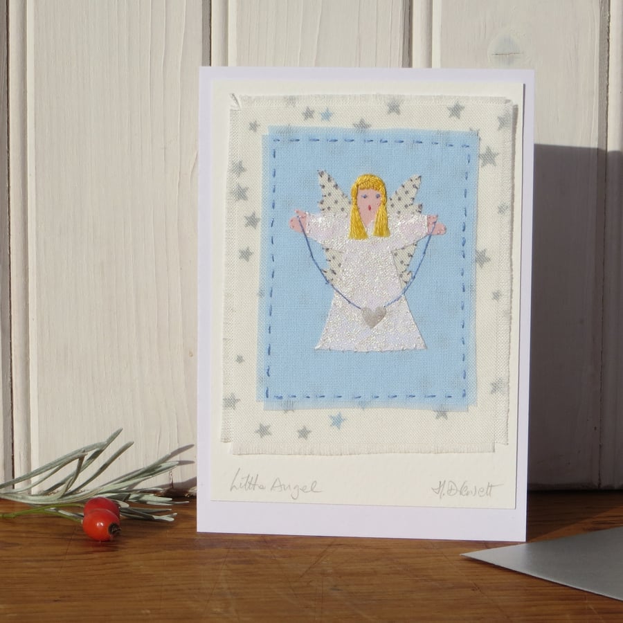 Little Angel hand-stitched card, detailed, Thankyou, child or New Baby