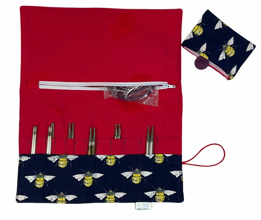 Bee print lnterchangeable needle case, insect knitting needle organiser, addi st