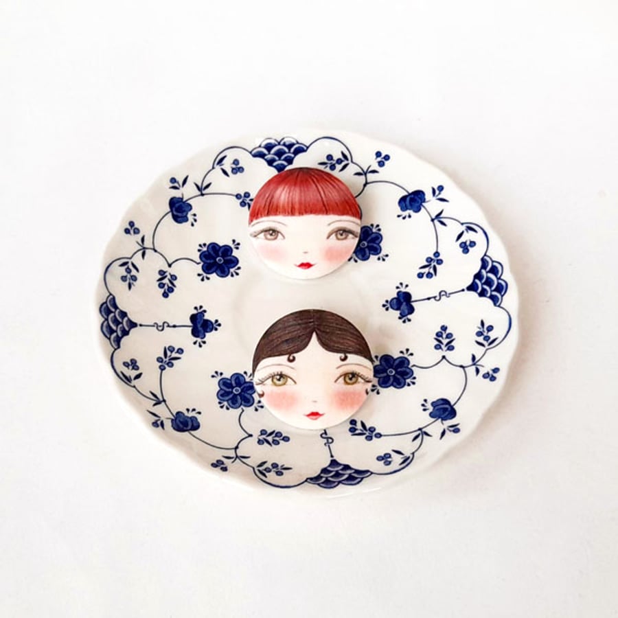 Large Doll Face Buttons Set of 2 size 38mm 