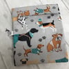 Reusable sandwich bag with food safe lining. Dog breeds fabric