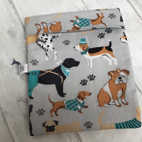 Reusable sandwich bag with food safe lining. Dog breeds fabric