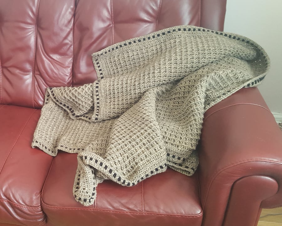 Handmade crochet Waffles style blanket 60" by 46" golden brown colour....