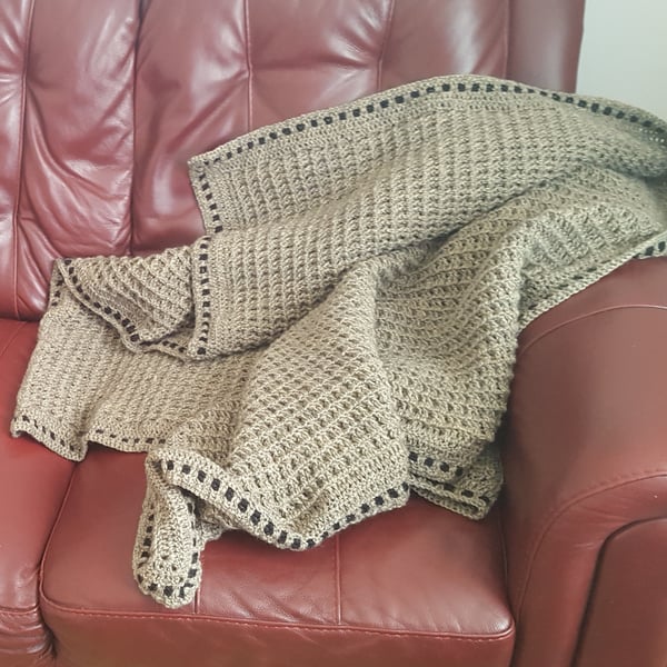 Handmade crochet Waffles style blanket 60" by 46" golden brown colour....
