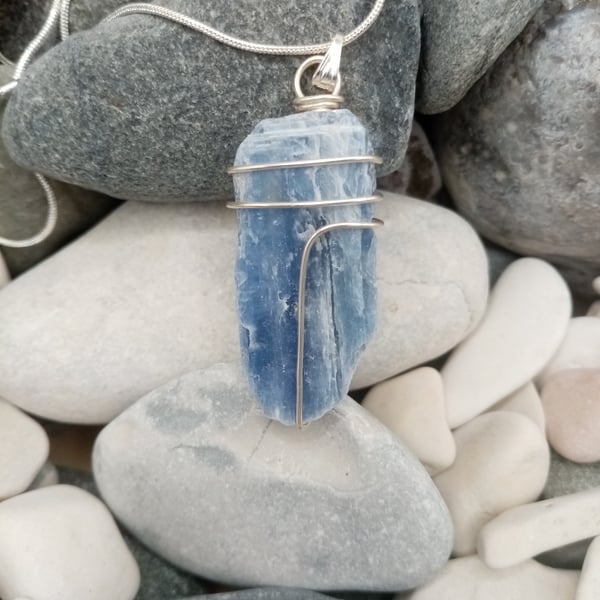 Wire-wrapped Natural Kyanite Necklace 