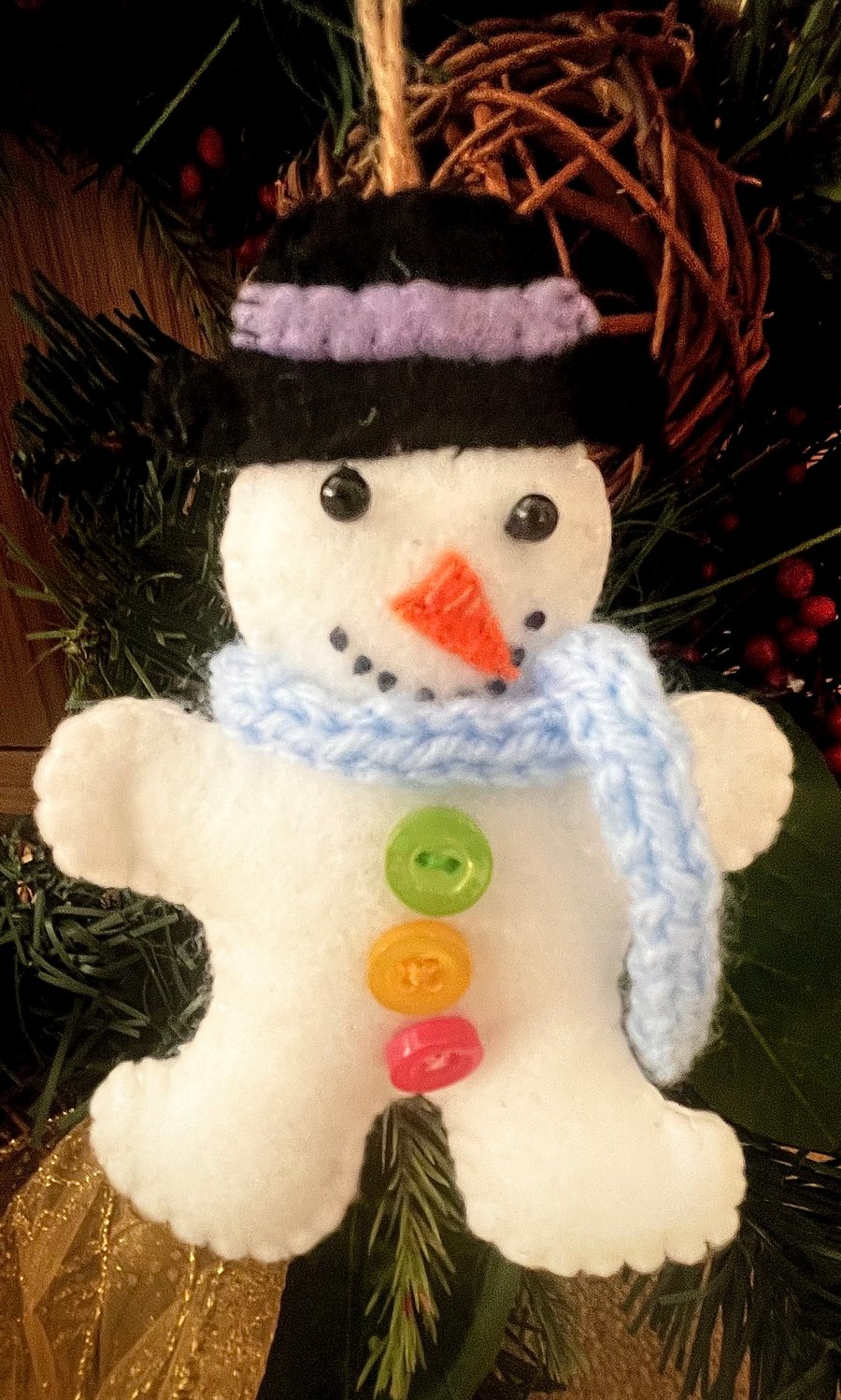 Felt snowman with blue scarf