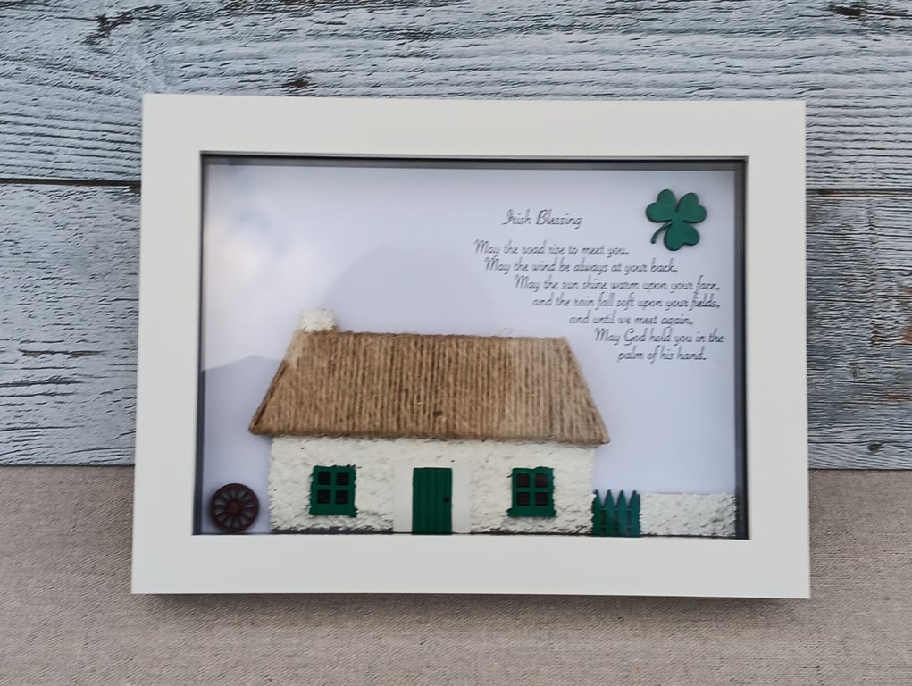 Handmade Framed Irish Cottage with Irish Blessing 