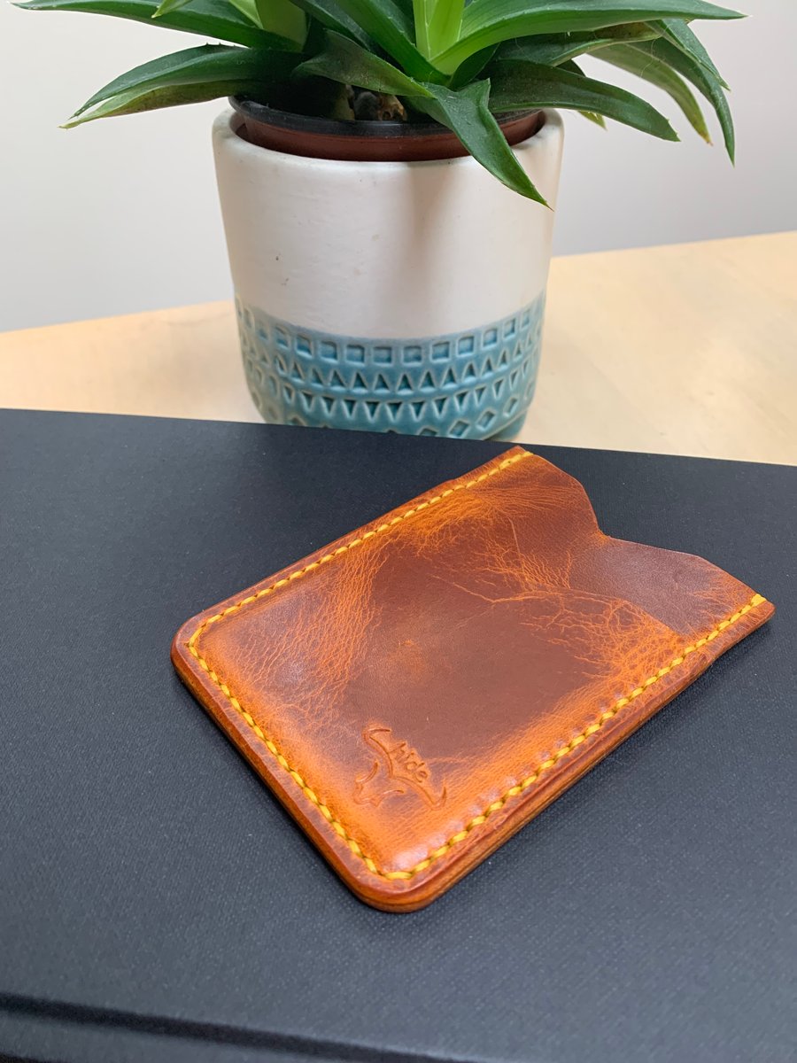 Leather card wallet in tan lightweight and slim