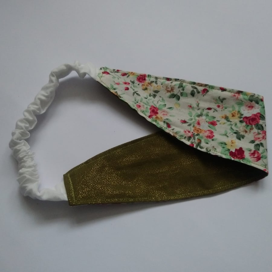 Green Glitter and Cream Floral Reversible Headband
