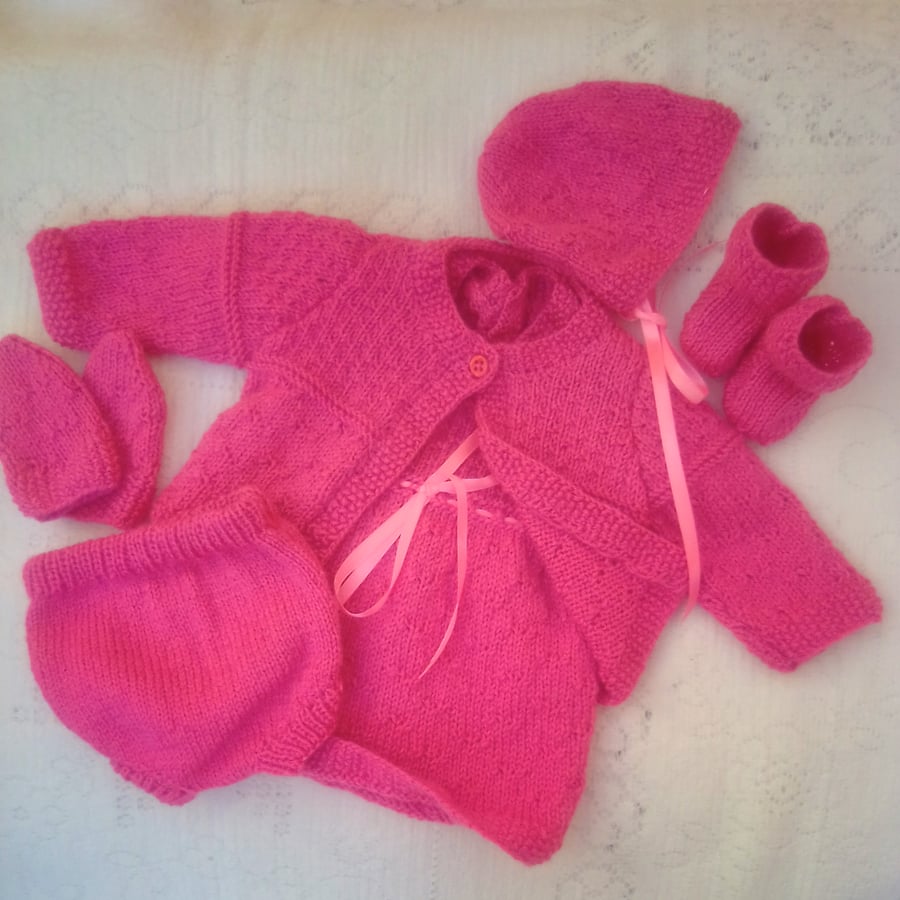 6 Piece Knitted Dress Set for a Baby Girl, Knitted Baby Girls Outfit, Baby Gift