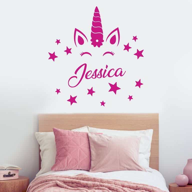 Personalised Unicorn, Stars, & Name Wall Sticker: Custom Kids Room Decor