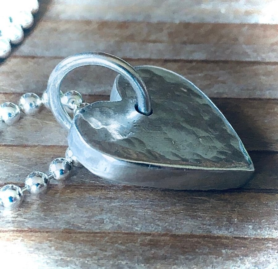Recycled Sterling silver hammered heart pendant