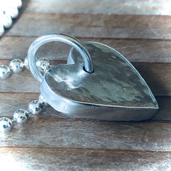 Recycled Sterling silver hammered heart pendant