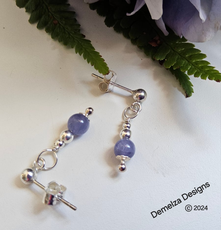 Tanzanite Stud Earrings Sterling Silver