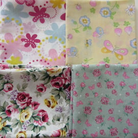 Bundle of 4 Flower and Butterfly Fabric Fat Quarters