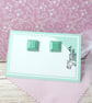 Turquoise square stud earrings for women. Pastel ear studs. - Image 4