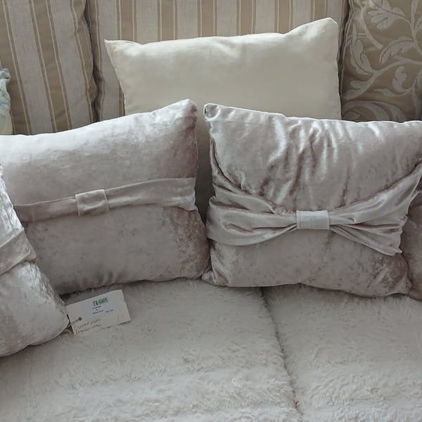 4 crushed velvet cushions unique design handmade by me. Approx 16 inch x 16 inch