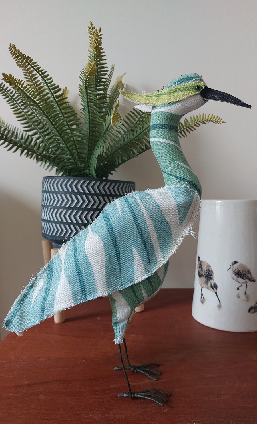 Quirky Wading Bird Fabric Soft Sculpture Ornament Decoration
