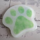 Paw Print Coaster - Grass Green Fused Glass - Cat or Dog Shaped Mat 