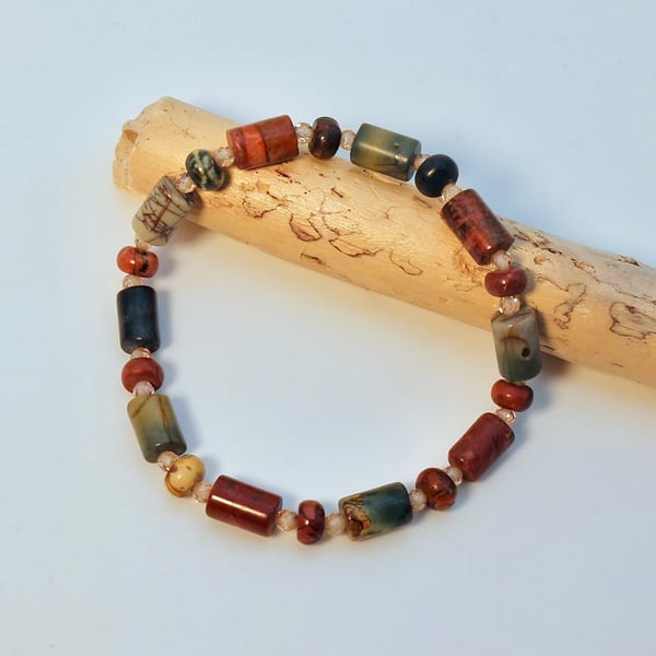 Red Creek Jasper & Cubic Zirconia Bracelet, Birthday, Anniversary, Gifts For Her
