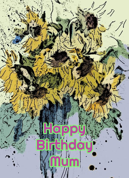 Happy Birthday Mum Sunflower Card A5