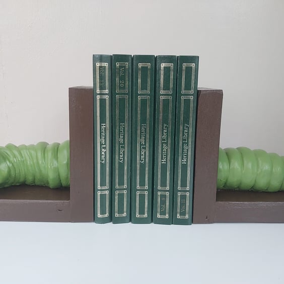 Heavy Bookworm Bookends Cute Green Comical Worm Caterpillar Character 