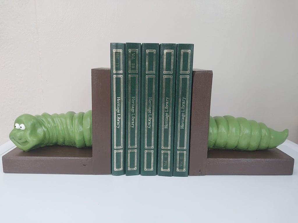 Handmade Clay bookworm bookends Worm character Retro style