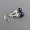 Navy and Ivory Pearl Earrings - Dark Blue Drop Earrings - Bridesmaid Jewellery