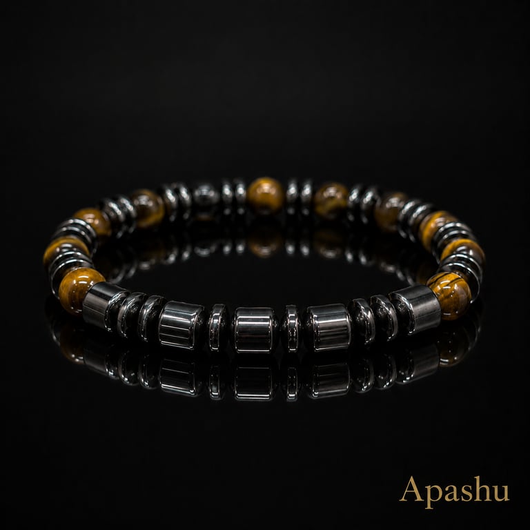 Handmade Tiger Eye & Hematite Men’s Bracelet – 19 cm – 8 mm – Any Size Available