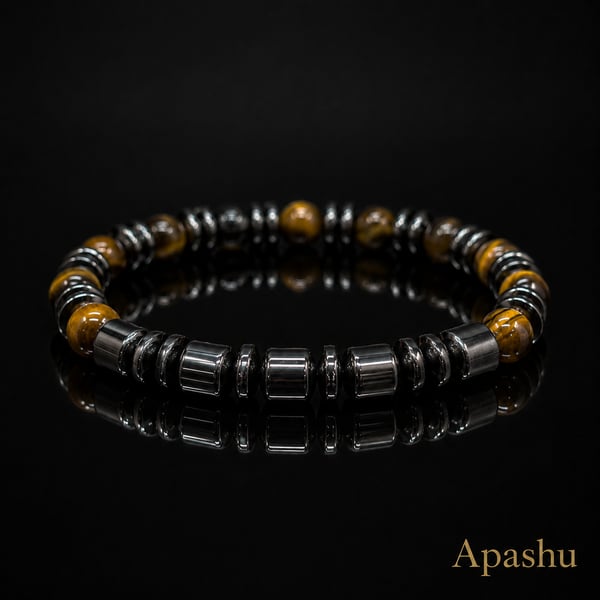 Handmade Tiger Eye & Hematite Men’s Bracelet – 19 cm – 8 mm – Any Size Available