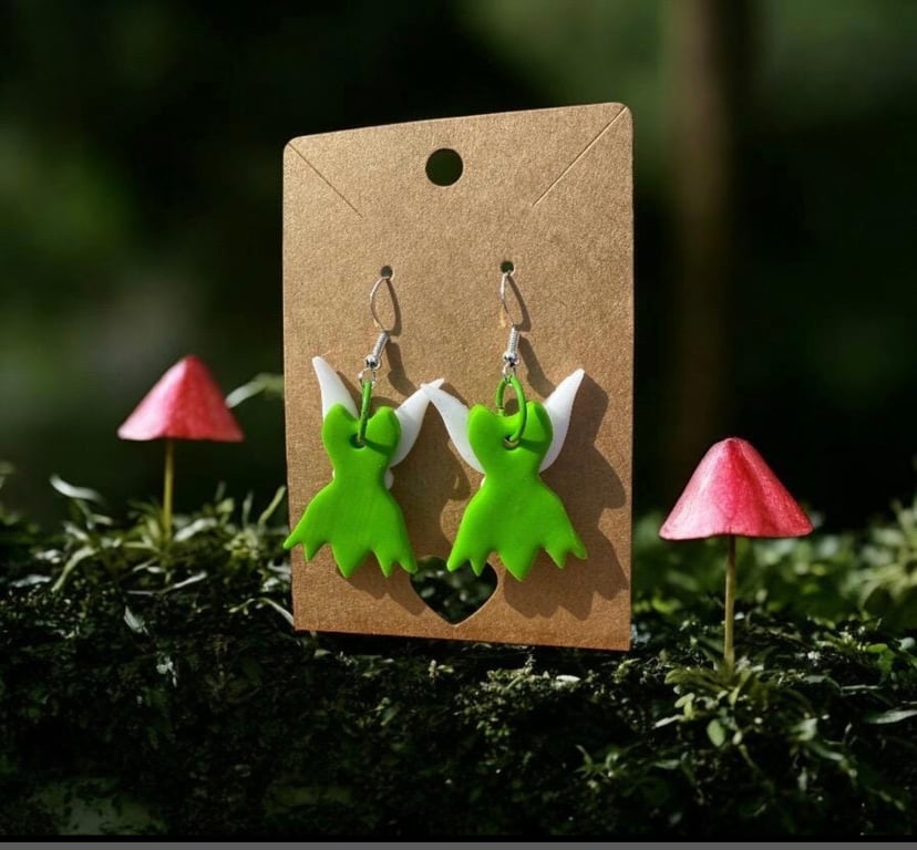 Polymer clay whimsical green fairy dangly earrings