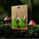 Polymer clay whimsical green fairy dangly earrings