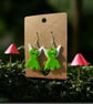 Polymer clay whimsical green fairy dangly earrings