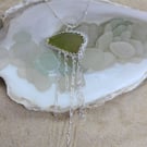 Olive yellow sea glass and silver jellyfish pendant P8