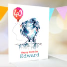Personalised raven birthday card, premium quality, 16th, 21st, 30th, 45th, 80th