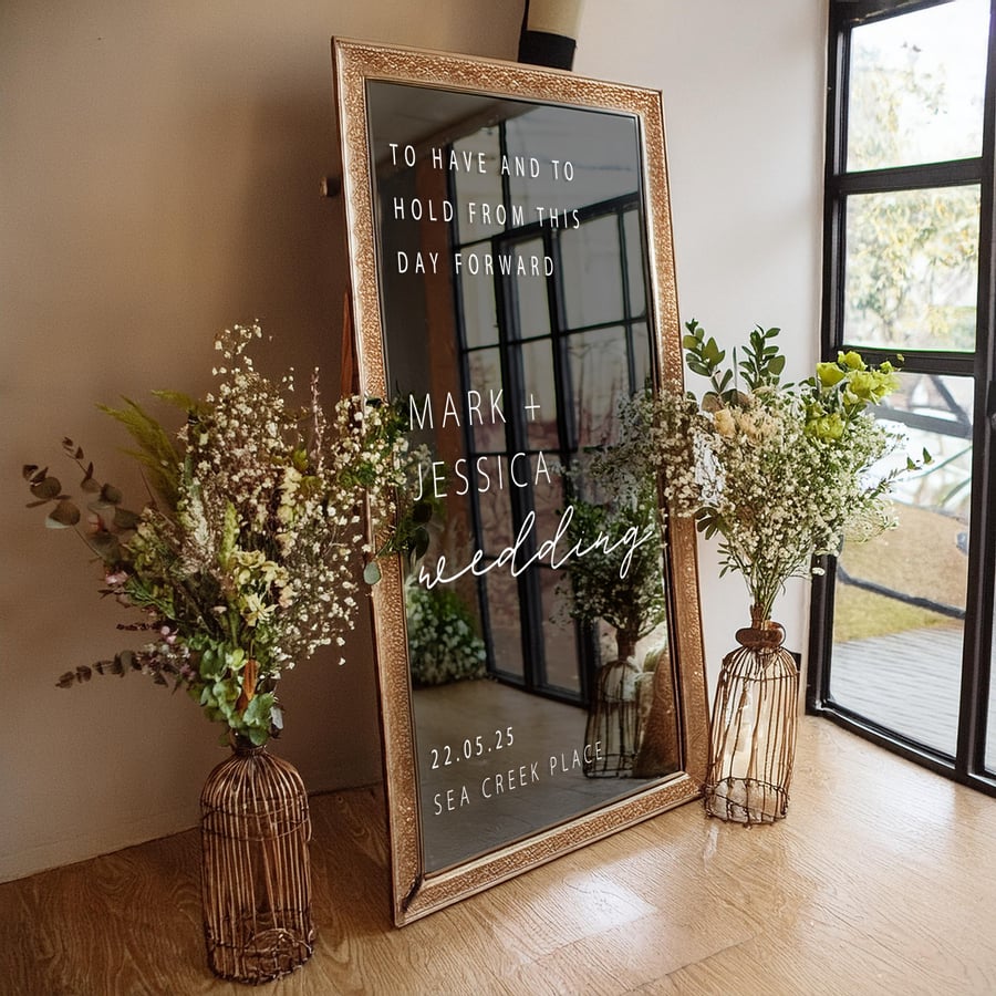 To Have & To Hold - 02: Personalised Wedding Mirror Vinyl Sticker Decal DIY Sign