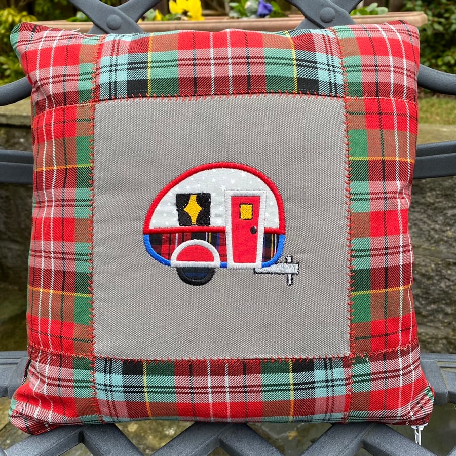 Tartan Caravan Cushion with feather cushion pad