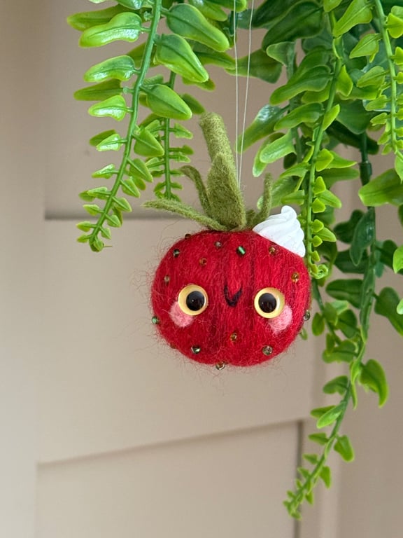 Needlefelted Strawberry and Cream Hanger 2