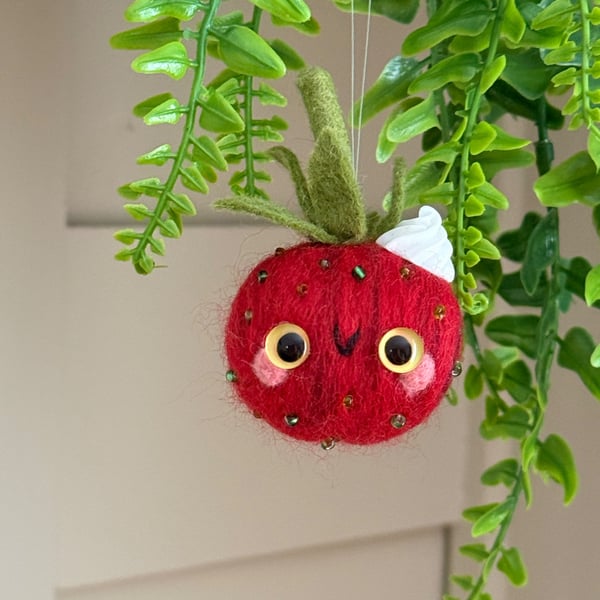 Needlefelted Strawberry and Cream Hanger 2