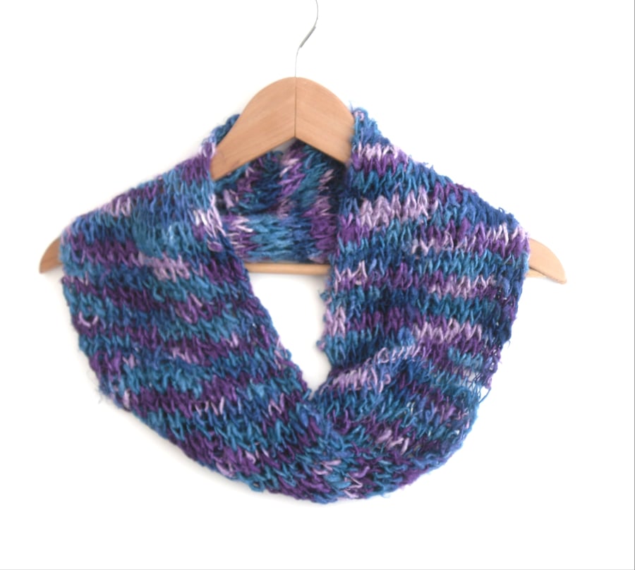 Banana silk cowl in blues and purples