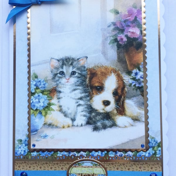 Birthday Cute Puppy Kitten Any Occasion You Are Loved 3D Luxury Handmade Card 